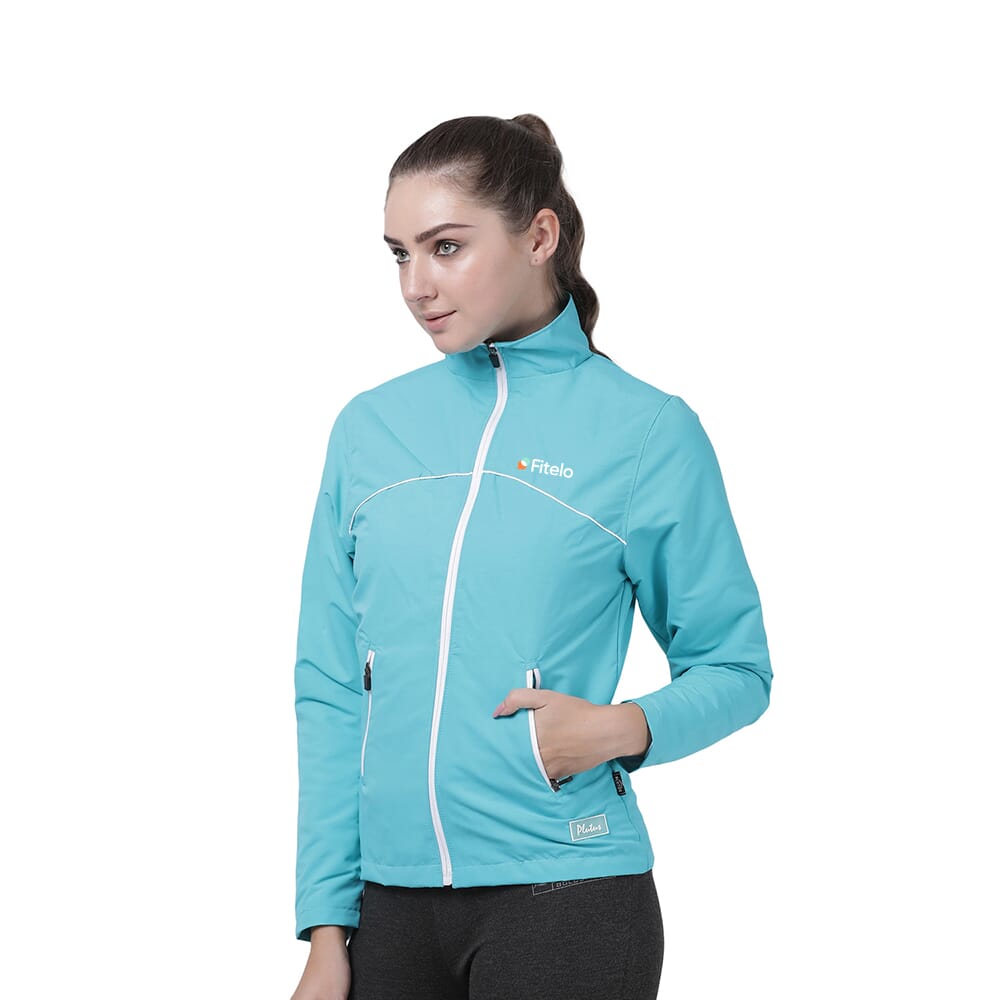 Plutus Wome n Solid Polyester Sports Jacket Sky Blue