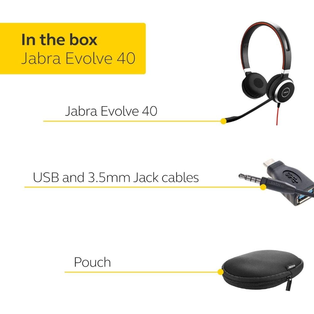 Jabra Evolve 40 MS Over Ear Stereo Headphones With Mic