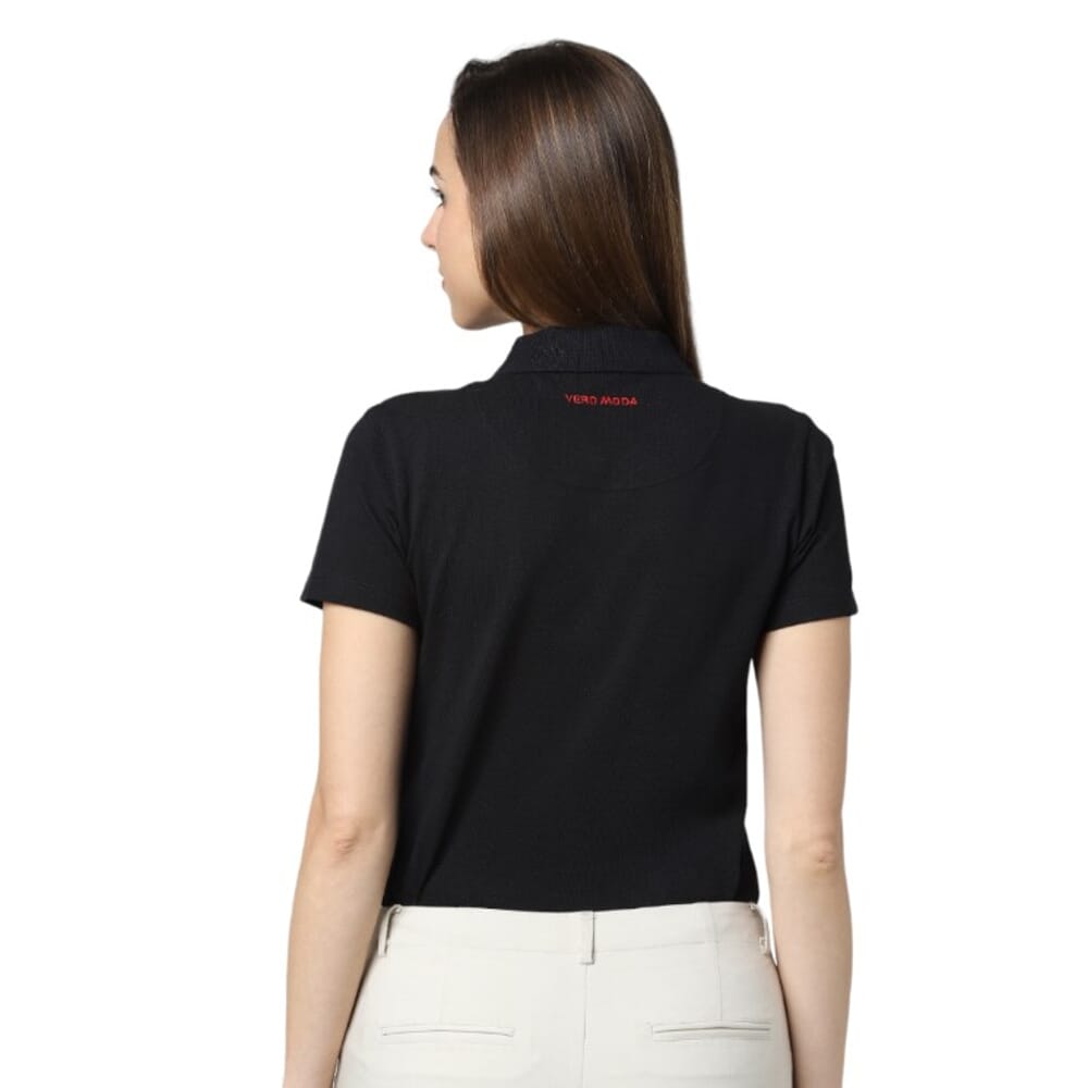 VeroModa Plain Polo Women's T-Shirt- Black