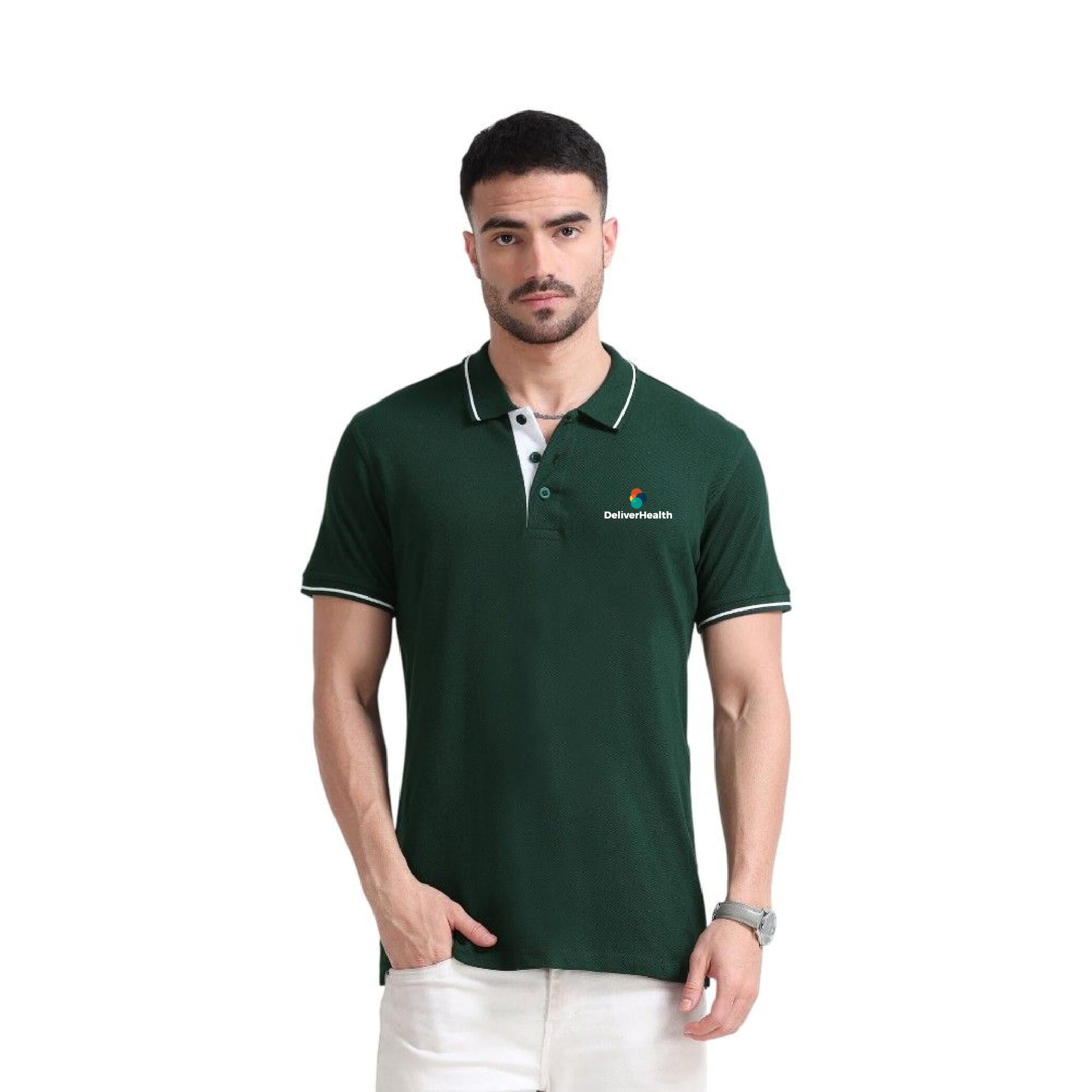 Greys&Blues Organic Polo Tshirt- Green with White Tipping