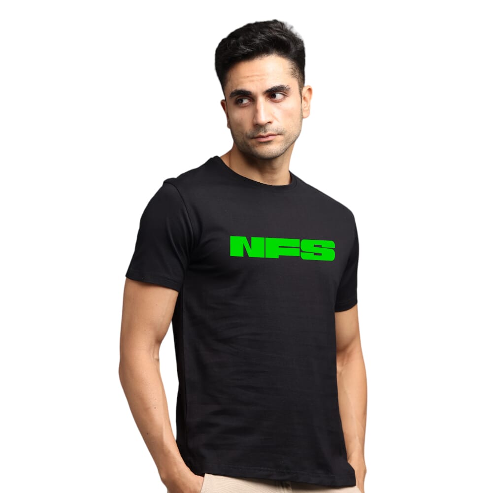 NFS3 Greys&Blues Pima Round neck T-Shirt-Black with Green