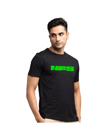 NFS3 Greys&Blues Pima Round neck T-Shirt-Black with Green