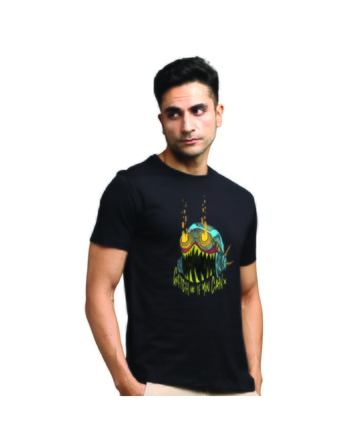 Octane Vibrant Greys&Blues Pima Round neck T-Shirt-Black