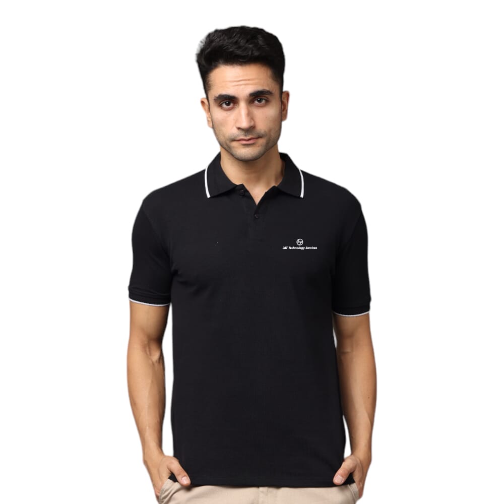 Greys & Blues Pima Polo T-Shirt - Black With White Tipping