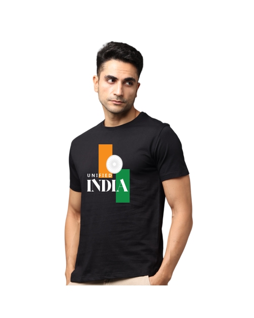 Unified India Grey's And Blues Pima Round Neck T-Shirt -Black
